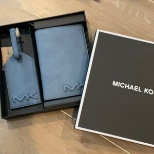 Michael Kors blue passport cover and luggage tag set